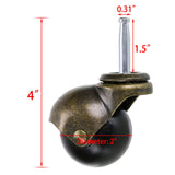 Skelang 2 Inch Ball Caster Stem Caster Wheel with Sockets, Vintage Antique Swivel Caster for Furniture, Sofa, Wood Chair, Cabine