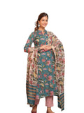 GRECIILOOKS Womens Cotton Blend Casual Regular Fit Kurta Set (Teal, XXX-Large)