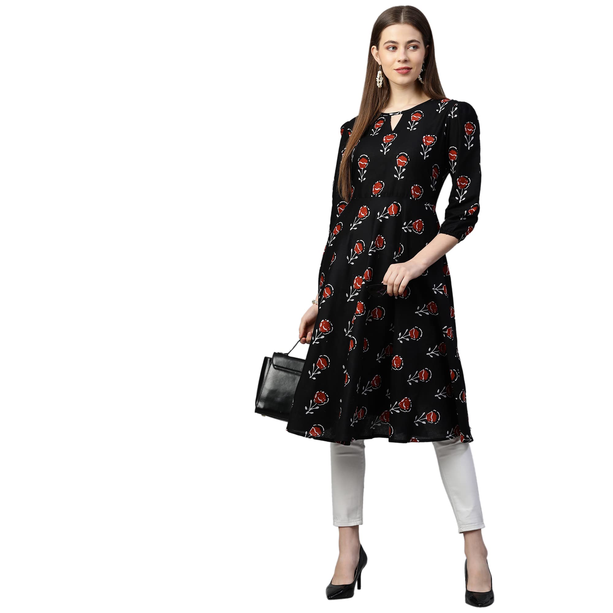 Anni Designer Women'S Cotton Straight Kurta (Kt-Cot-10134-Black_Xxl_Black_Xx-Large),Black,2XL