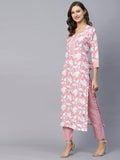 Anni Designer Women'S Cotton Blend Printed Straight Kurta With Pant (Pustak Peach_L_Peach_Large),Peach,L,Cotton Blend,Regular,kurta