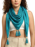 Gale Girls Scarf For Women Stylish|Ladies Fashion Stole|Summer Neck Wrap|Boho Beach Tassel Design For Travel Casual Wear|Blue Co