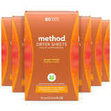 Method Dryer Sheets, Ginger Mango, Fabric Softener and Static Reducer, Compostable and PlantBased Laundry Essentials, 80 Count 