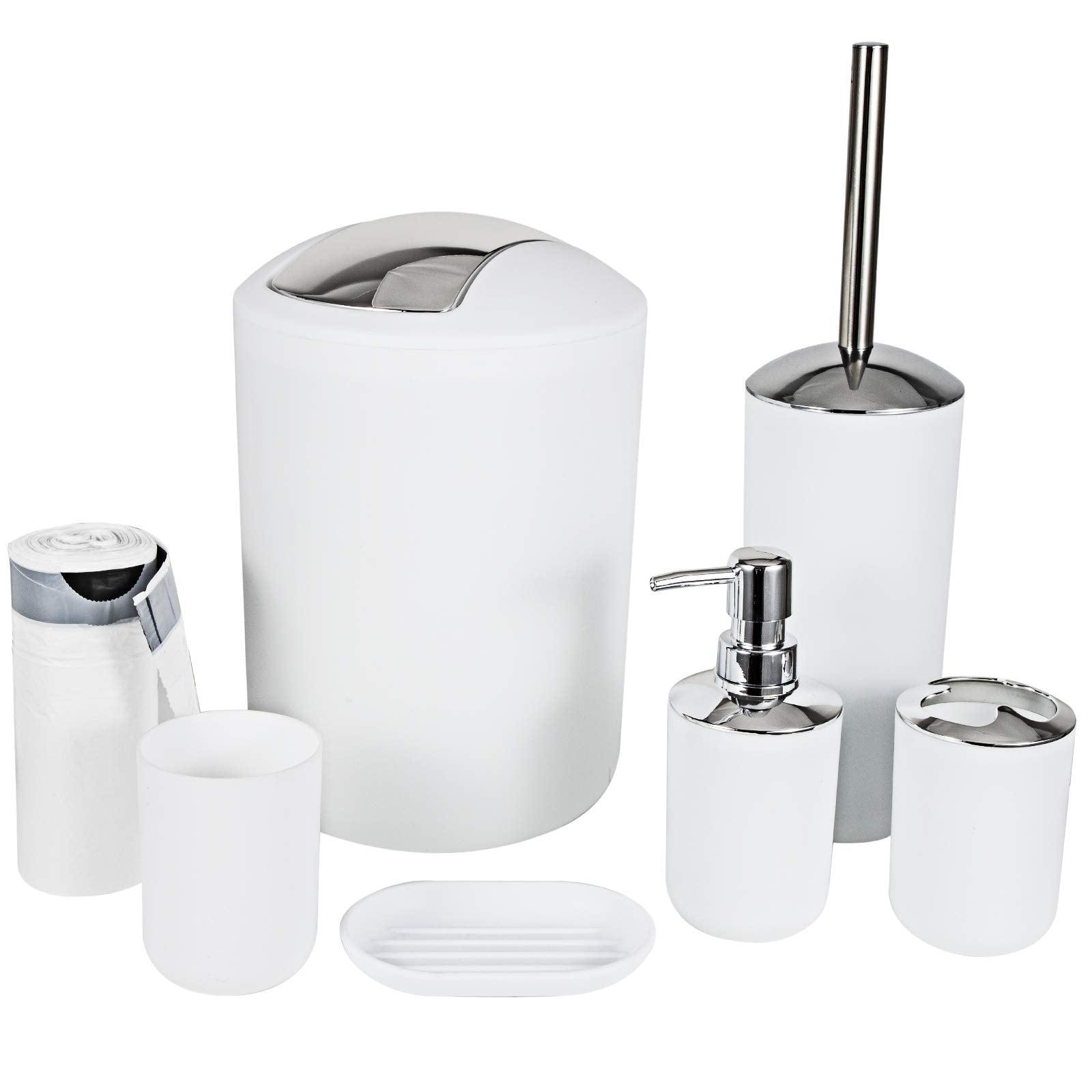 6 Piece Bathroom Accessories Sets,Bathroom Set 6 Pieces Plastic Lotion Dispenser,Toothbrush Holder,Bathroom Tumblers,Soap Dish,T