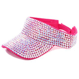 Alexvyan Pink Glitter Visor Shiny Rhinestones Sport Adjustable Summer Cap Golf Sun Visor Caps For Golf Tennis Cricket Cycling Ru