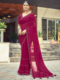 Satrani Women'S Georgette Stone Work Border & Piping Border & Tassels Saree With Unstitched Blouse Piece (3432S305N_Pink)