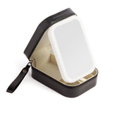 STORICANS Small Makeup Box with Light-Filling Mirror, Portable Cosmetics Case, LED light Makeup Storage Box (Black)
