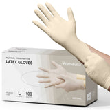 FifthPulse Medical Examination Latex Gloves Medium - 100 Count - Powder Free - Extra Thick 4.5 Mil - Natural Color - Non Sterile