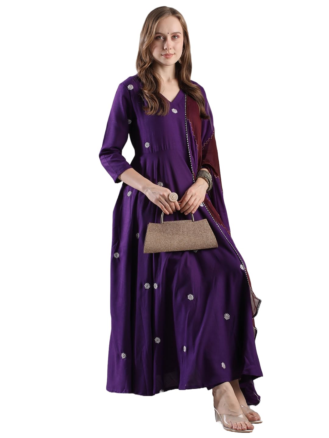 Gosriki Women'S Rayon Blend Anarkali Embroidered Kurta With Pant & Dupatta (Gsk-Purple-Vks03-Gs_3Xl_Purple_Xxx-Large),Purple,3,B0DJWGJMWY