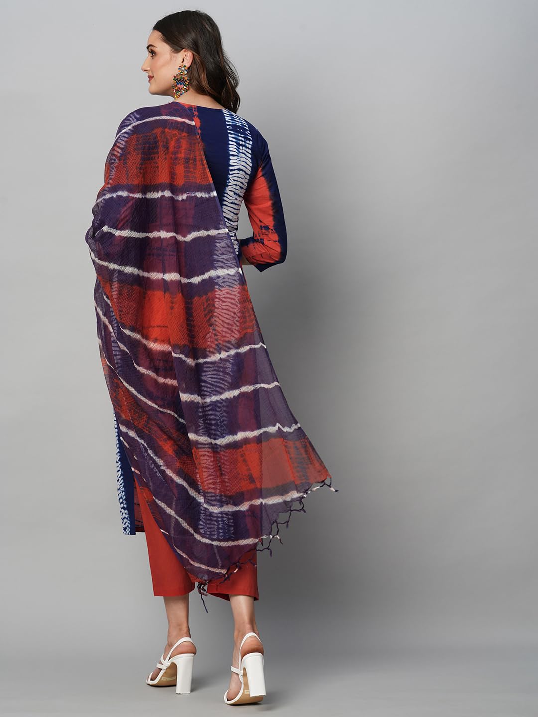 Gosriki Women'S Cotton Blend Straight Printed Kurta With Pant & Dupatta (Pencil Blue-Gs_S_Blue_Small),Blue,,B0CGD5371Z