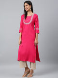 Anni Designer Women'S Cotton Blend Straight Solid Kurta (Satya Pink_Xl_Pink_X-Large),Pink,XL,Cotton Blend,Straight,kurta