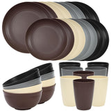 Quatish 32 Piece Plates and Bowls Sets for 8, Unbreakable Dinnerware Sets, Plastic Dish Set for Camping, Dishwasher Microwave Sa