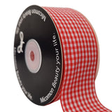 Micomon 1.5 Inch Red and White Woven Edge 100% Polyester Gingham Ribbon 25 Yards Each Roll (1-1/2, Red)