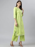 Anni Designer Women'S Polycotton Straight Kurta With Palazzo & Dupatta (Kairav Light Green_Xxl_Green_Xx-Large),Green,2XL,,,