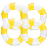 Whaline 4Pcs White Yellow Inflatable Swimming Float Toy Striped Swim Ring Fun Print Pool Lounger Tube for Teen Boy Girl Summer S
