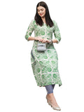 Gosriki Women'S Cotton Blend Straight Printed Kurta With Pant (Qantara Green-Gs_L_Green_Large),Green,,B0CSG3LL8Z