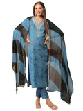 Anni Designer Women'S Cotton Blend Printed Straight Kurta With Pant & Dupatta (Suhana Blue_Xxl_Blue_Xx-Large),Blue,2XL