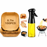 Air Fryer Combo Pack 100 Air Fryer Liners + 220ml Oil Spray Bottle