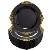 Nervure 100PCS Black and Gold Plastic Plates - 10.25Inch Black Disposable Plates - Black Plastic Dinner Plates for Wedding & Par