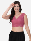 Oomph! Women'S Indian Ethnic Wear Designer Square Leaf Pattern V Neck Sleeveless Cotton Rose Pink Blouse For Saree Or Lehnga And Blousepalazzos Or Skirts For A Fusion Twist. Rose Pink 2 M