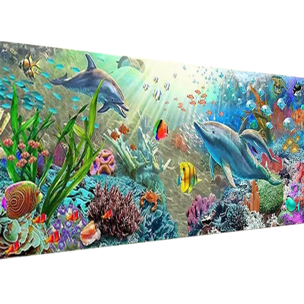 XWJJ Diamond Painting Kits,Diamond Art for Adults Sea Animals Full Round Drill Large Size(55.1x19.7 inch),Abstract Scenery Paint