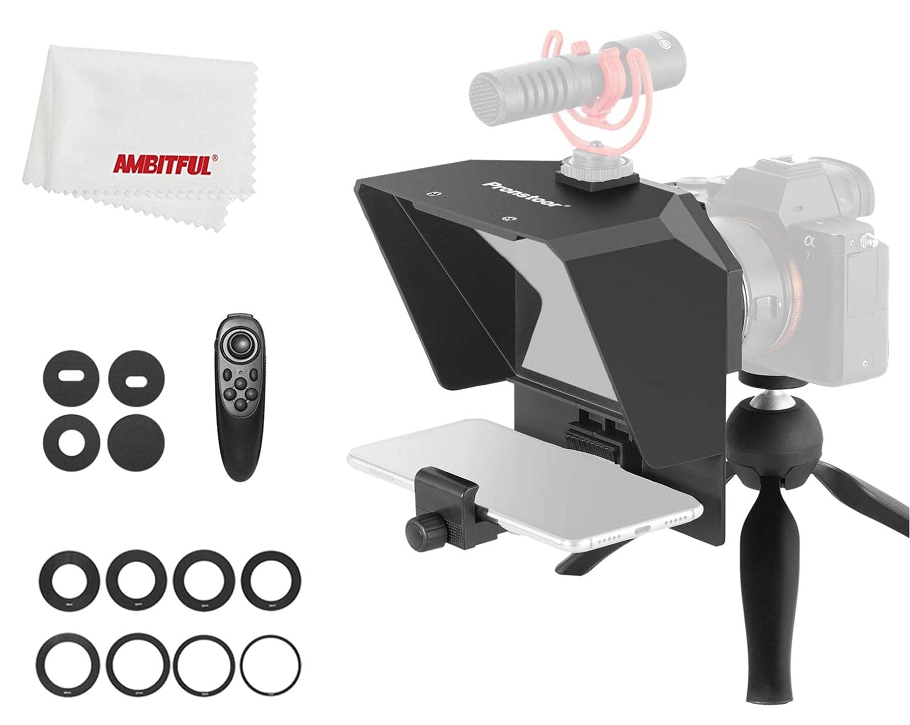 AMBITFUL Teleprompter Kit Portable Inscriber Mobile Phone Teleprompter Artifact Video with Remote Control for Phone and DSLR Rec