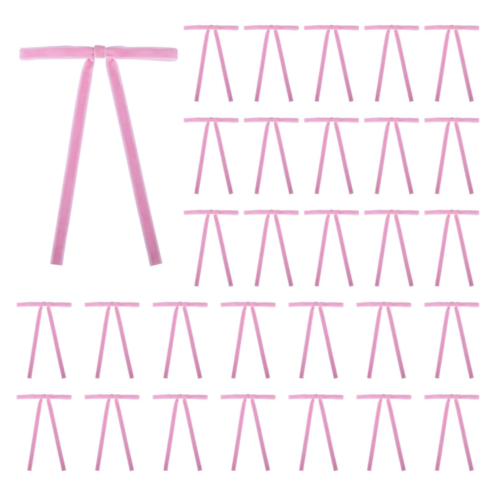 Meseey 30 Pcs Pink Velvet Christmas Bows 5 x 7 Inch Rustic Vintage Wedding Velvet Ribbon Gift Bows for Tree Wreath Garland Home 