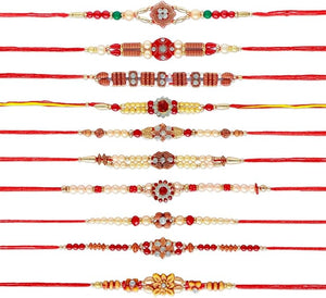 Store Indya Rakhi Set Of 10 For Brother, Bhai A Traditional Symbol Of Love, Blessings, And Togetherness (Design 1),Nylon,Multicolor