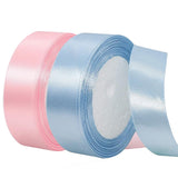 2 Rolls Light Blue Ribbon, 1 Inch x 50 Yards Satin Blush Pink Fabric Ribbon for Flower Bouquets, Gift Wrapping, DIY Crafts, Birt