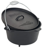 Bayou Classic Pre-Seasoned Cast Iron Dutch Oven w/ Feet Features Flanged Camp Lid Stainless Coil Wire Handle Grip, 8-qt Perfect 
