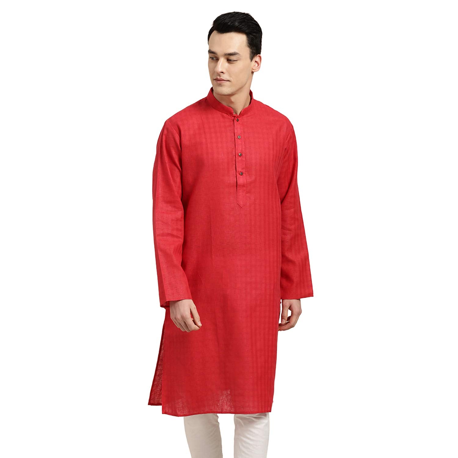 Sojanya (Since 1958 Men'S Cotton Blend Solid Regular Kurta (D-Sjr-Lk-Dobychk-258- Red(D-Sjr-Lk-Dobychk-258-Red-42)