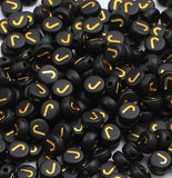 XIENBAOFU 100PCS Letter Beads 4X7mm Acrylic Alphabet Beads Gold Black Letter J Flat Round for Jewelry Making Bracelet Necklace K