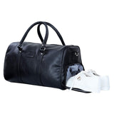 Leather World Black Leatherette Stylish & Spacious Weekender Duffle Bag With Shoe Compartment For Travel For Men And Women (Blac
