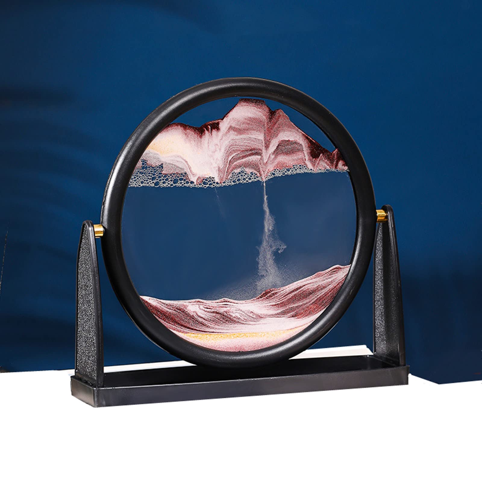 XIYUAN 10inch Moving Sand Art Picture 3D Deep Sea Sandscape in Liquid Moving Round Glass Flowing Sand Frame Large Desktop Sand A