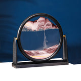 XIYUAN 10inch Moving Sand Art Picture 3D Deep Sea Sandscape in Liquid Moving Round Glass Flowing Sand Frame Large Desktop Sand A
