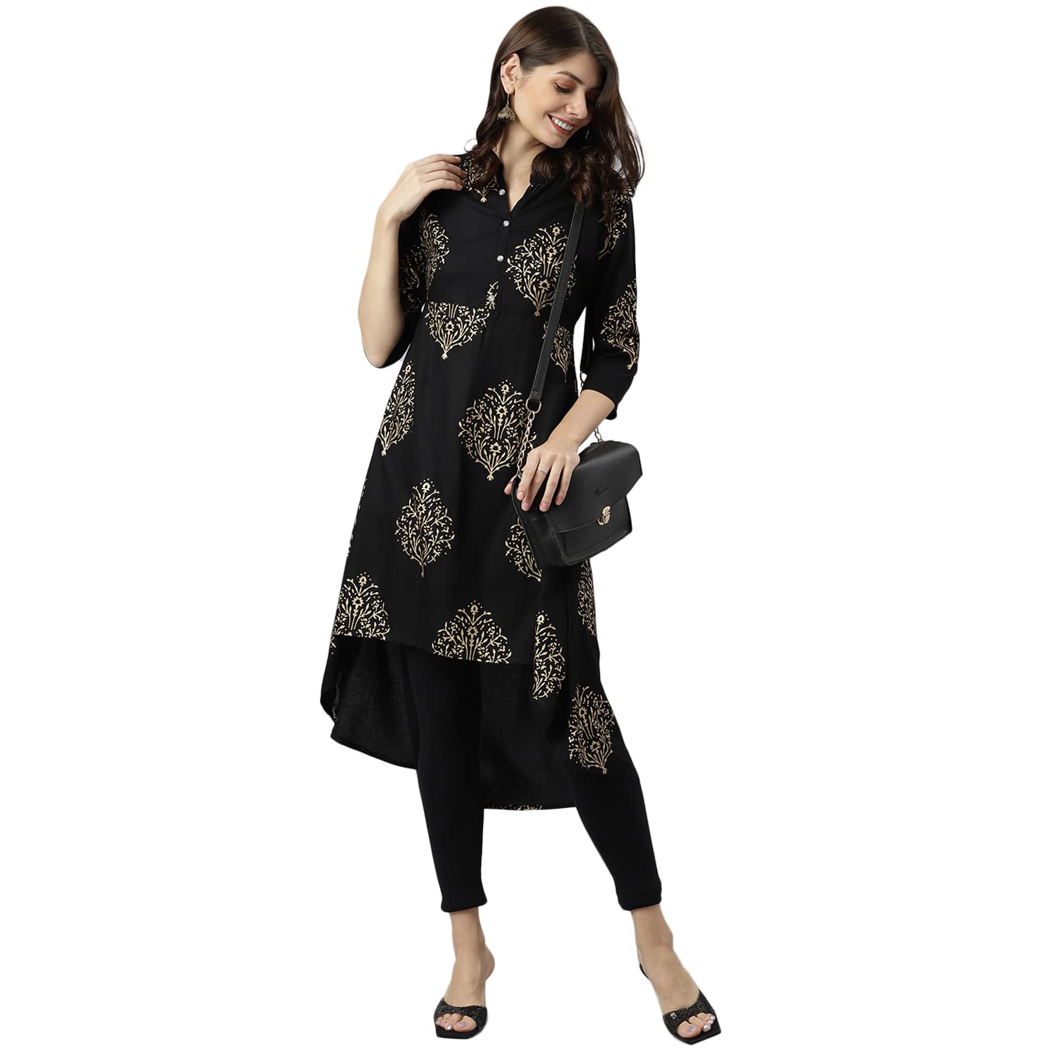 Gosriki Women'S Rayon A-Line Printed Kurta (Zayoki Black_2Xl-Go_Black_Xx-Large),Black,2,B09VFG39Q1