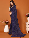 Satrani Womens Georgette Foil Print Saree With Unstitched Blouse Piece(3066S2123N_Blue)