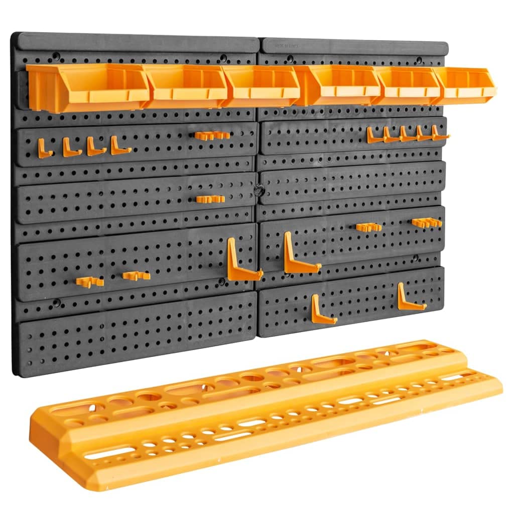 'Vidaxl 26 Tool Wall With 1 Rack And 19 Hooks In Black And Yellow - Sturdy Polypropylene Garage Organizer For Hand Tools And Accessories