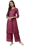 W For Woman Purple Geometric Printed Kurta with Gold Mukaish