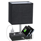 Kakanuo Table Lamp for Bedroom with Dual USB Ports, Fully Dimmable Black Bedside Lamp with Phone Stands and 2 Charging Outlets, 