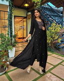 Anni Designer Women'S Rayon Viscose Straight Embroidered Kurta With Pant & Dupatta (Kasturi Black-Vks04_Xl_Black_X-Large),Black,XL,,,