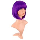 MapofBeauty 12 Inch /30 cm Fashion Lady Short Straight Synthetic Flat Bangs Bob Wig (Vivid Violet)