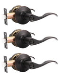Mengico 3 Pack Door Handle Interior,Oil Rubbed Bronze Door Lever with Lock,Bedroom Door Locks Bath Bed Door Lever,Reversible Wav