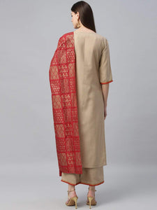 Gosriki Women'S Cotton Kurta With Palazzo & Dupatta (Sonari Beige_S_Go),Beige,,B08VJHJRQQ