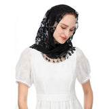 Palay Triangle Lace Mantilla Veil Head Scarf Church Veil Mass For Women Embroidery Rose Tassel Ladies Cathedral Head Covering Fo