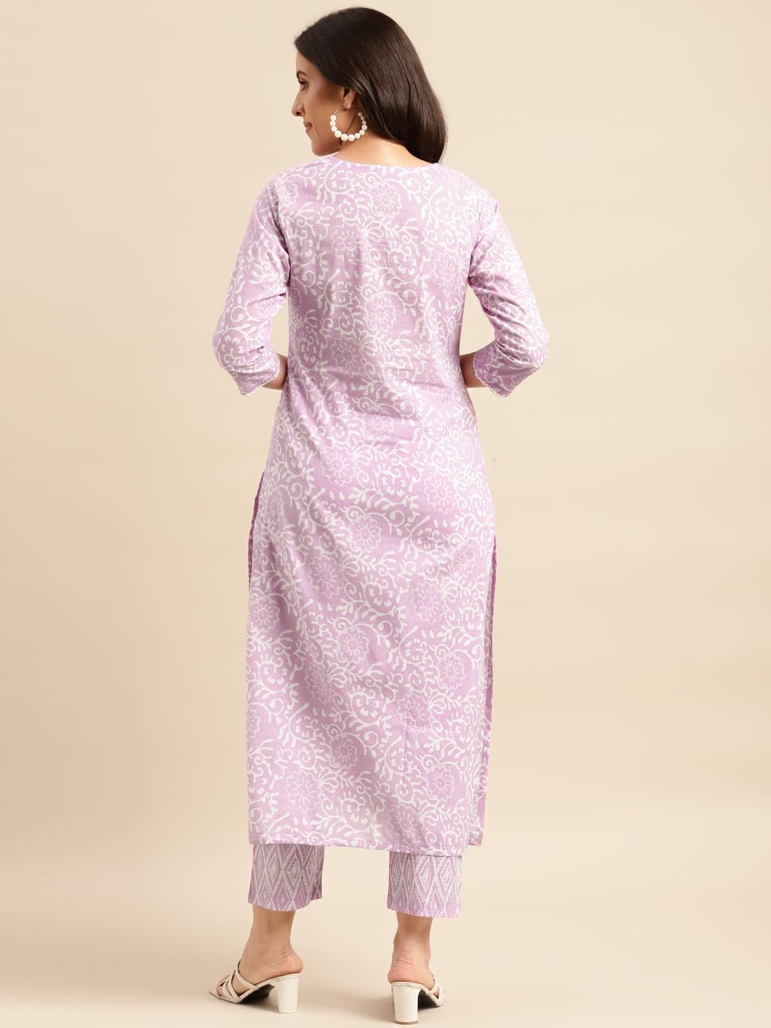Anni Designer Women'S Cotton Blend Straight Printed Kurta With Pant (Gulika Purple-Nwg_S_Purple_Small),Purple,S,Cotton Blend,Regular,Kurta