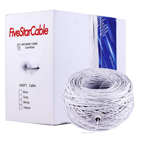FiveStarCable Cat5e 1000 Ft 24AWG UTP 4 Twisted Pair Ethernet Router LAN Cable Wire Pull Box - White Color