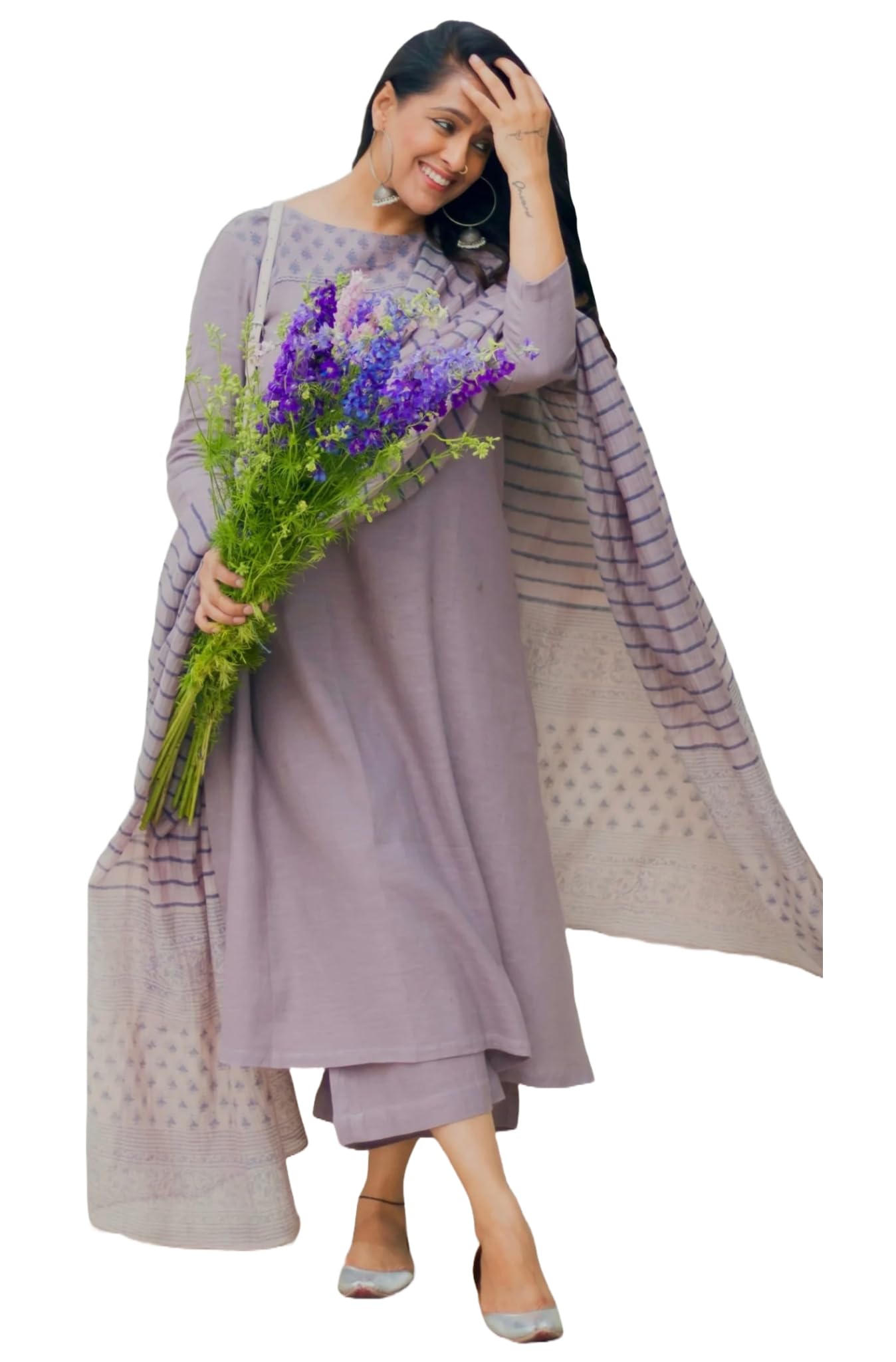 Anni Designer Women'S Rayon Blend Straight Printed Kurta With Pant & Dupatta (Purika Purple_S_Purple_Small),Purple,S