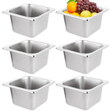 LANIAKEA 6PCS Hotel Pans Stainless Steel Steam Table Pan Restaurant Supplies 1/6 Size x 4 inch Deep Stainless Steam Table Pans, 
