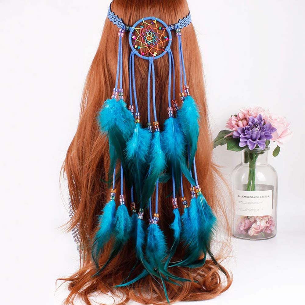 Anglacesmade Bohemian Head Chain White Feather Headband Dreamcatcher Headpiece Prom Party Festival Hair Piece Boho Gypsy Hippie 