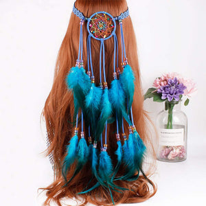 Anglacesmade Bohemian Head Chain White Feather Headband Dreamcatcher Headpiece Prom Party Festival Hair Piece Boho Gypsy Hippie 